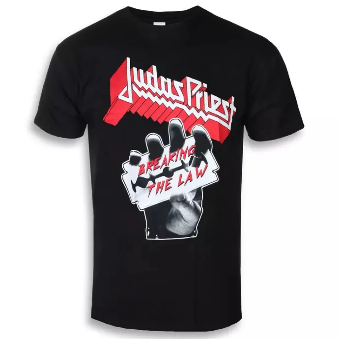 Judas Priest - Breaking The Law Pattern Printed T-shirt Classic Heavy Metal Band T-shirt for Daily and Concert Wear