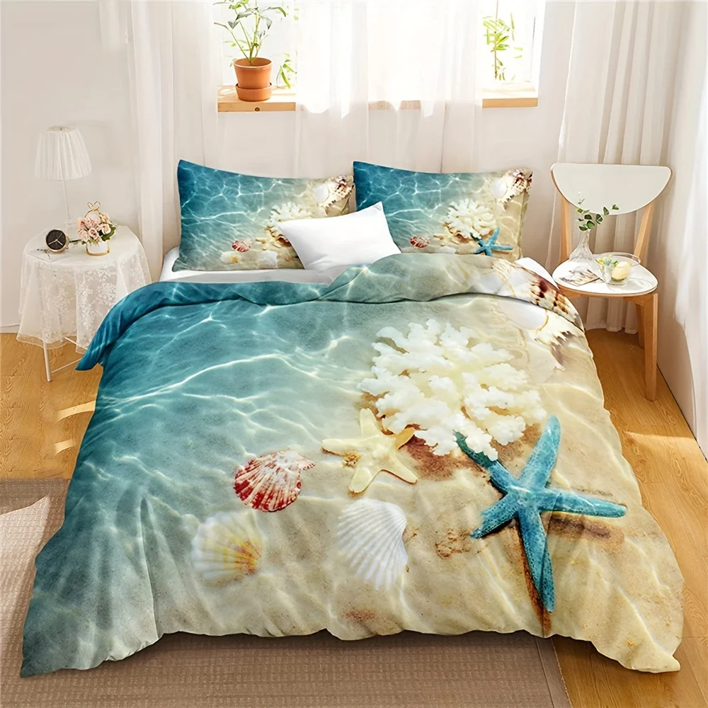 

2/3pc Hypoallergenic Ocean Beach Duvet Cover Set - Nautical Themed Soft Bedding for Serene Sleep - Perfect for Bedrooms & Dorm R