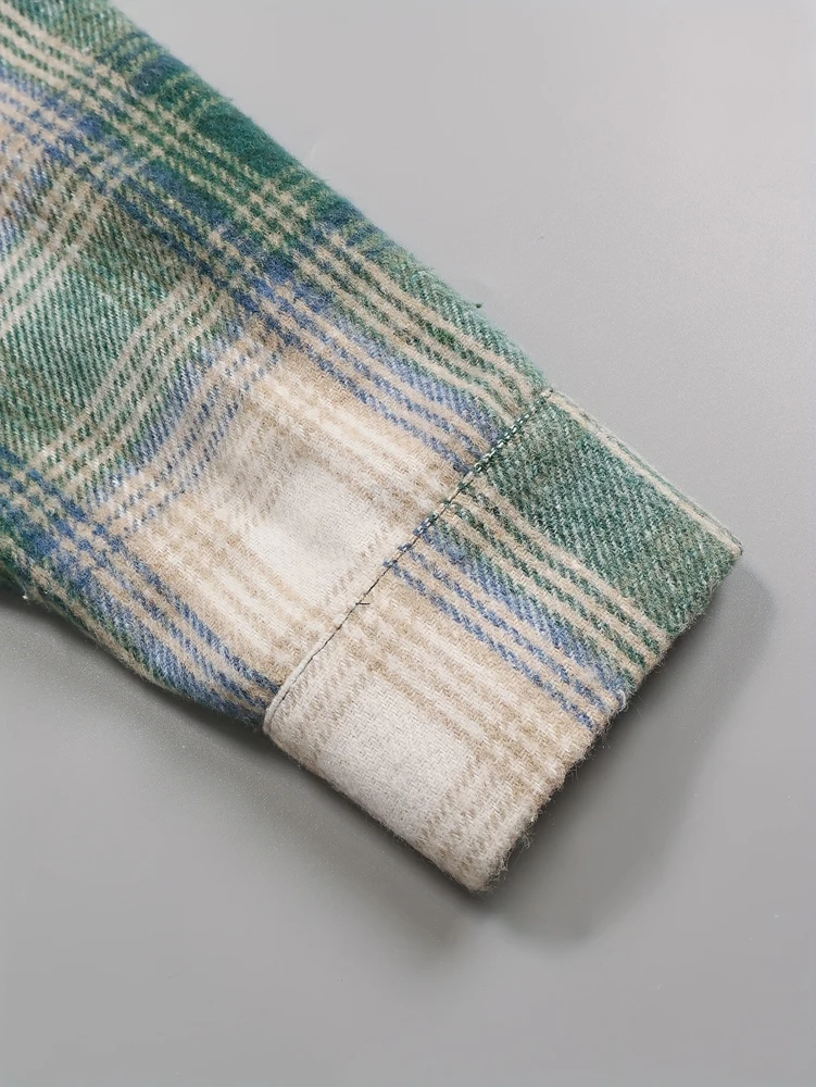 Camisa a cuadros de franela para mujer, chaqueta con botones de paja, Material de poliéster, moda Primavera Verano 2025