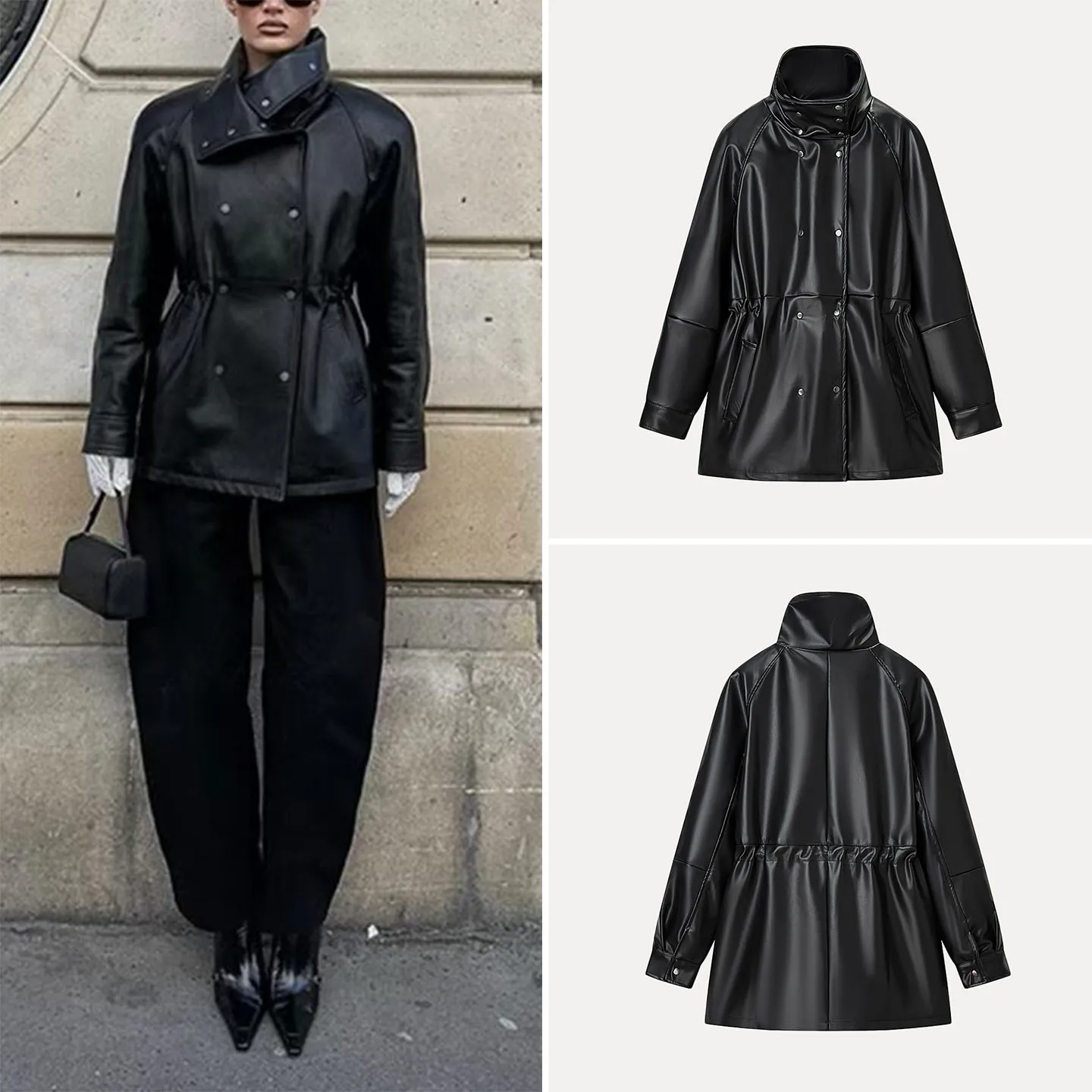 

2025 Autumn New Sle Women's Faion Personali Match Daily Simple Bla Medium Length Coat Long Sve Stand Collar Double...