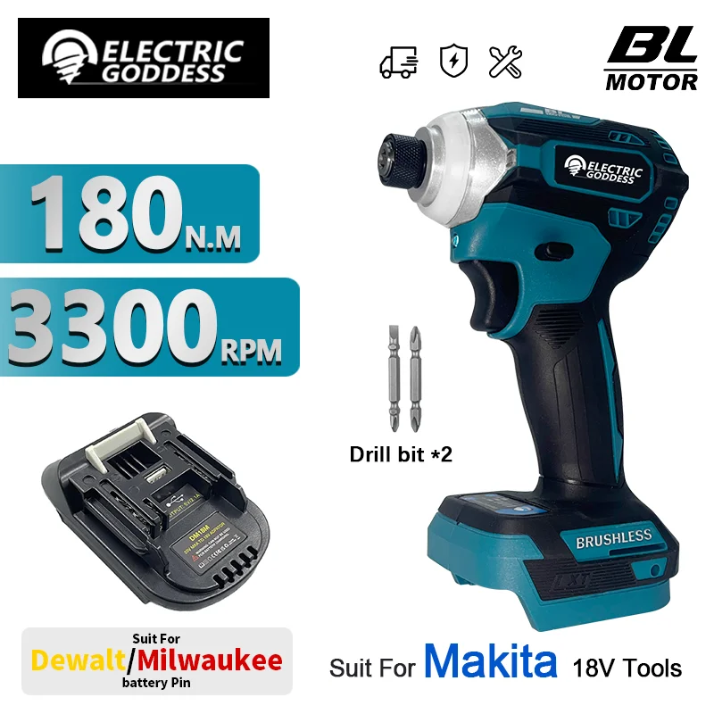 Obeng Tanpa Sikat 3300Rpm dengan Konversi Adaptor Baterai untuk