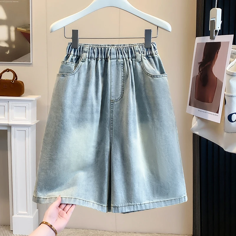 

plus Size Women's Casual Harem Pants High Waist Straight Leg Jeans Short Shorts Summer New Style Five Parts Thin Wide Leg Pants