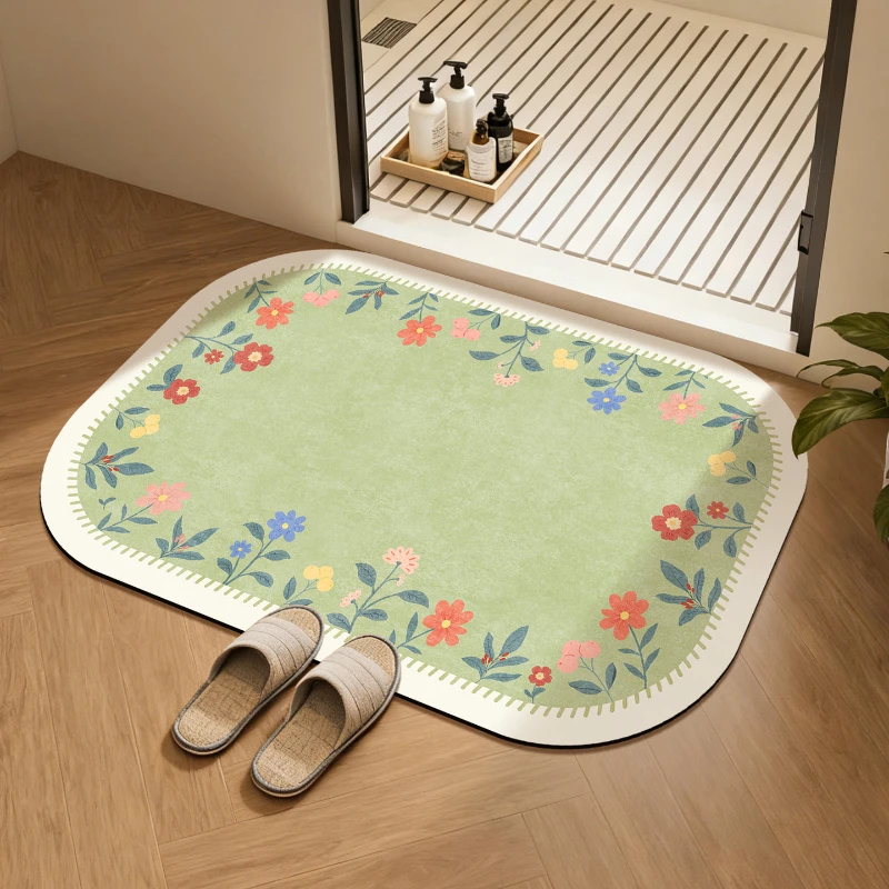 VIKAMA Alien Bathroom Floor Mat Retro Flower Anti Slip Water Absorbing Foot Mat Bathroom Home Decor