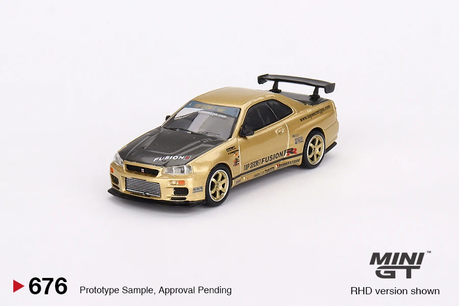 

MINIGT 1/64 Nissan Skvline GT-R(R34) TopSecret Top Secret Gold MGT00676-R Car Alloy Diecast Model Kids Xmas Gift Toys for Boys