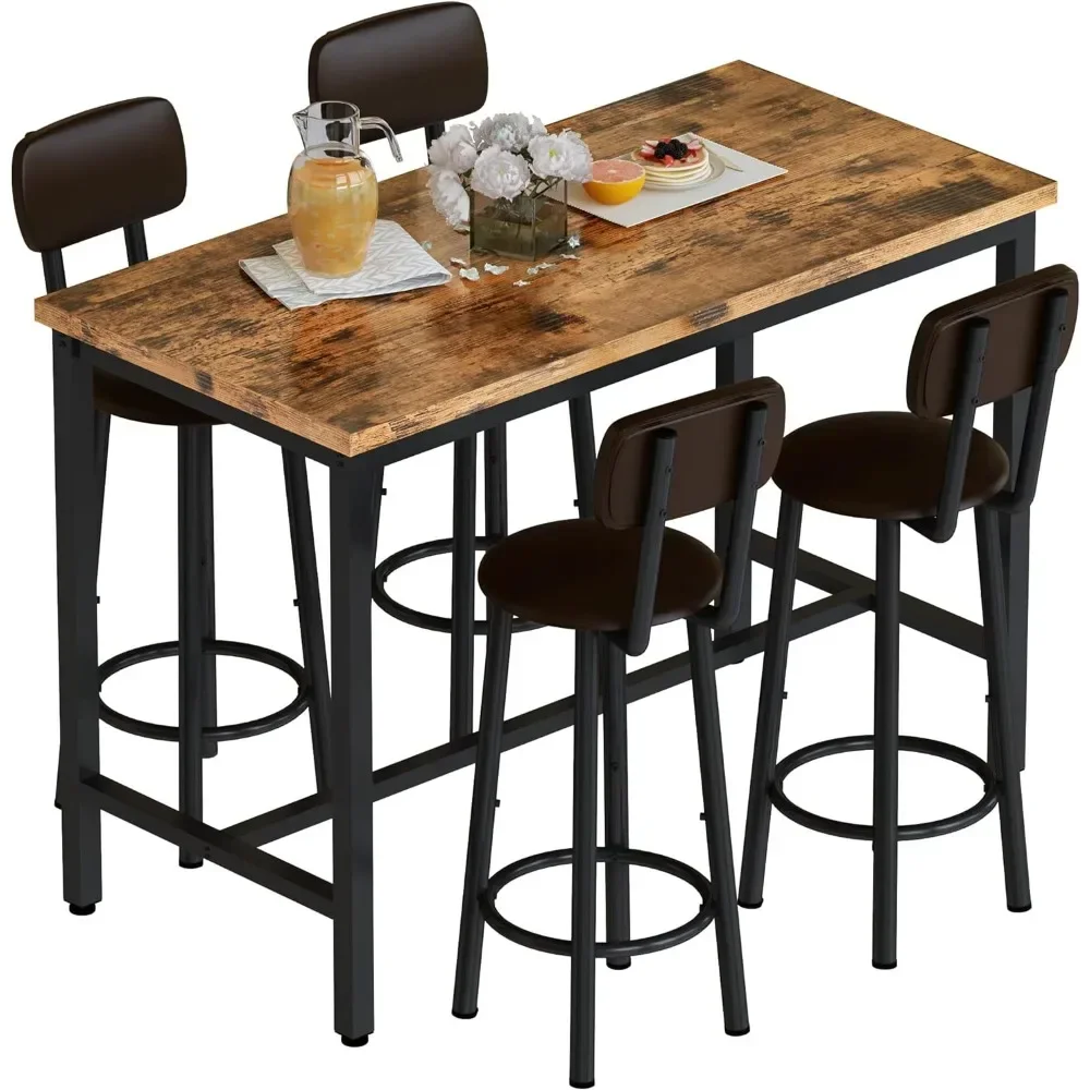 Industrial Wood Kitchen Dining Table Breakfast Table with Backrest 5 Pieces Home Kitchen Set Freight