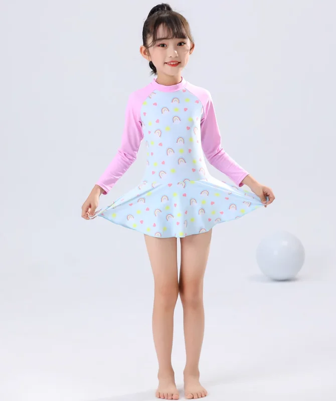 Girls' Jumpsuit Style Long Sleeved Sunscreen Swimsuit