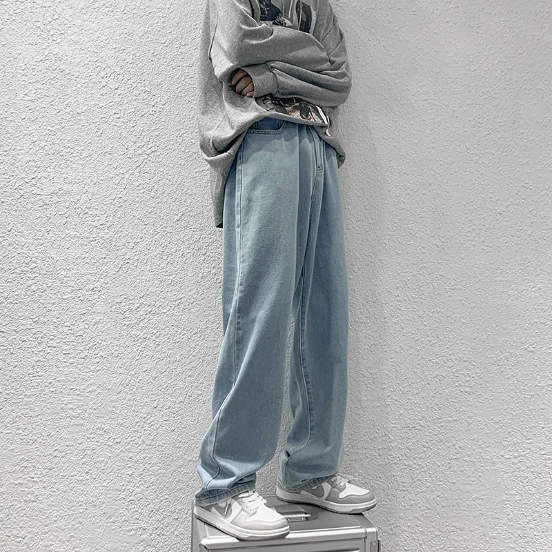 Vaqueros de pierna recta sueltos para hombres retro americanos Primavera Verano High Street Hong Kong Sle Versátil Marca de moda Hasta el suelo P...