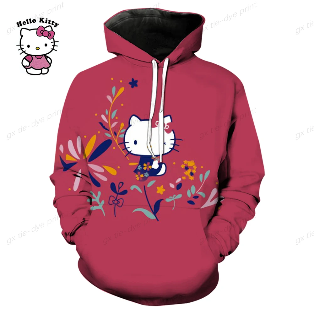 Hello Kitty Graphic 3D Print Jackets Women Y2K Zip Up Hoodies Streetwear Sweatshirts Hip Hop Tops Loose Harajuku Casual Coats