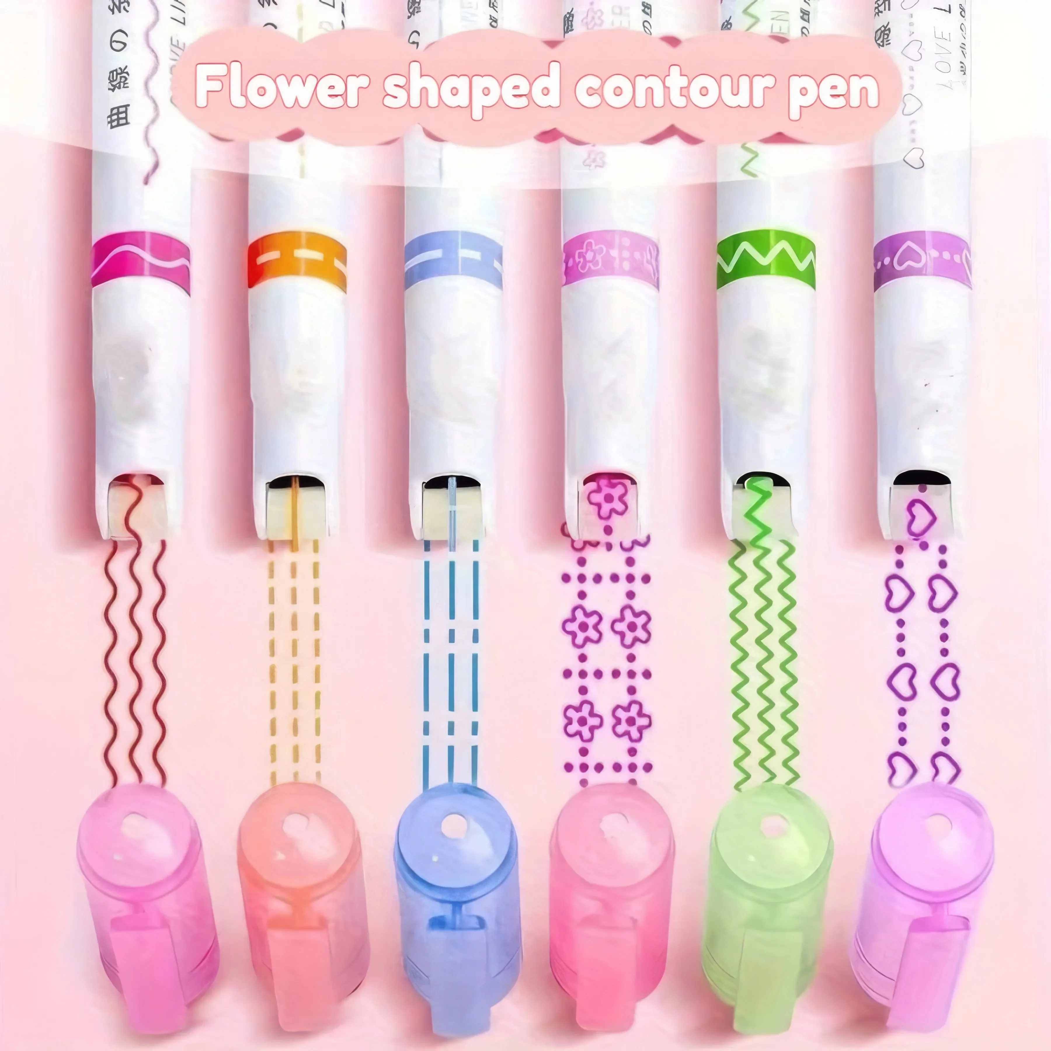 

1 Set of 6 Multi-color Contour Pens, with Clear Markings and Long-lasting Handwriting, Suitable for Students and Office Use