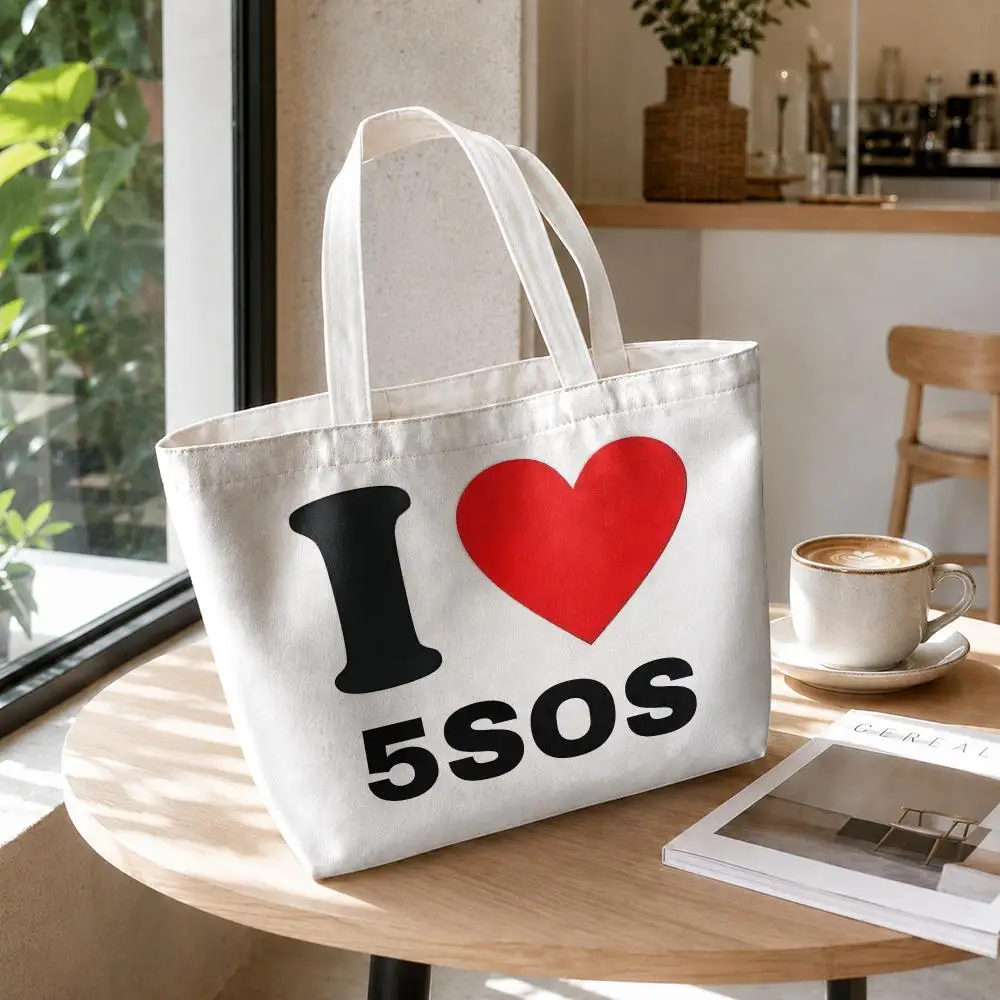 Rock 5 Seconds of Summer Band Storage Bags Canvas Double-Sided Print Set 2PC Makeup Pouch Set with Zipper for Shopping Travel