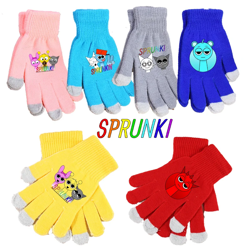 Sprunki Kids Gloves Winter Warm Stretch Knit Mittens Incredibox Cute Girl Boys Outdoor Cycling Sports Accessories Birthday Gifts