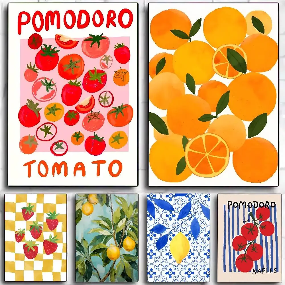 Modern Abstract Fruits Canvas Print Poster Lemon Strawberry Tomato Orange Living Room Spring Summer Wall Art Home Decor-unframed