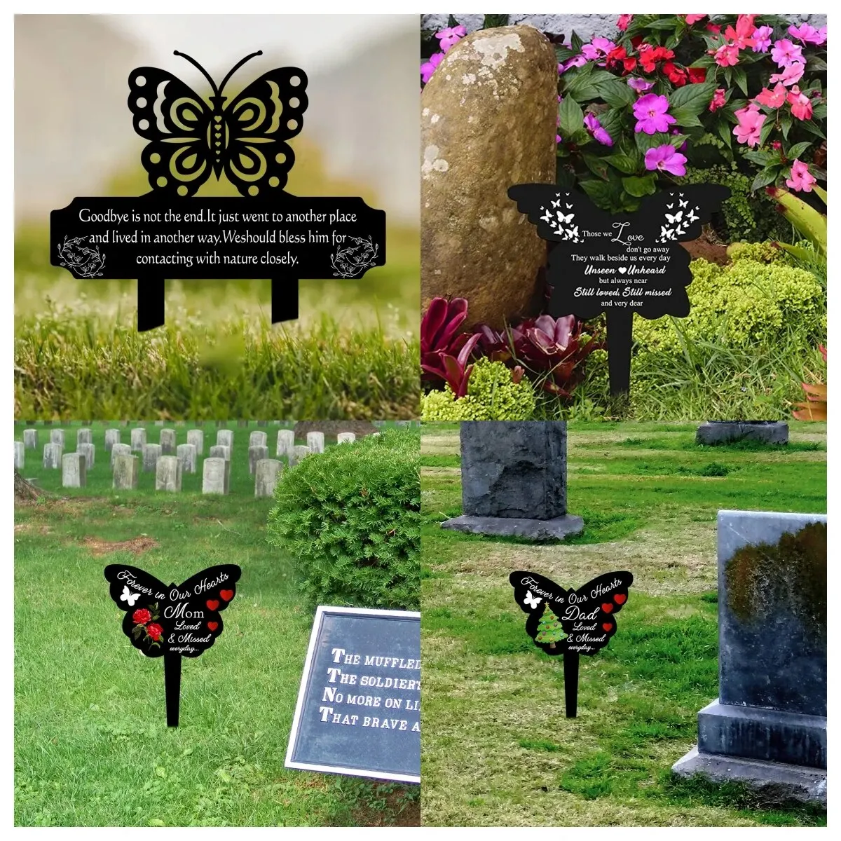 Butterfly Memorial Stakes Grave Acrylic/Metal Cemetery Memorial Plaque for Outdoors Metal Sympathy Garden Stake Waterproof