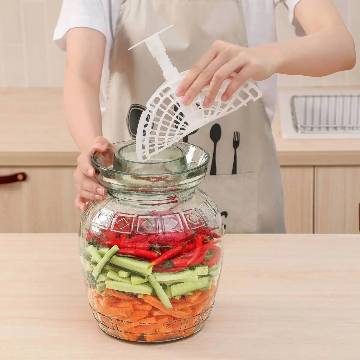 

Pickle Jar Press Plastic Holder For Compaction In Kimchi Jar Fermentation Weight Press For Kitchen Home Cooking Making Kimchi