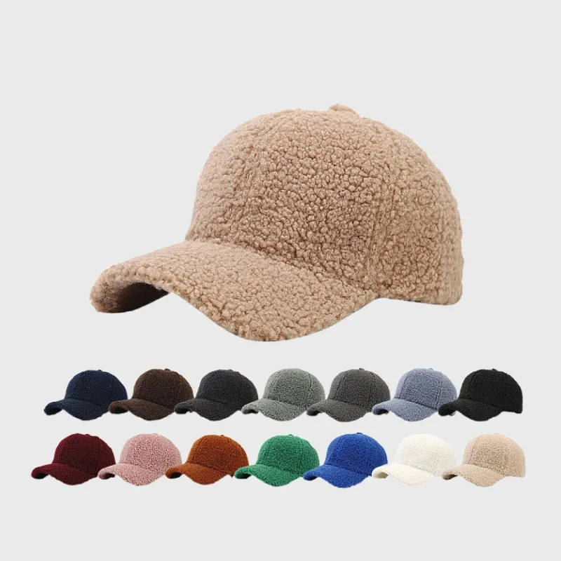 

Autumn New Lamb Cashmere Warm Baseball Cap Winter Sunhat Solid Color Women Teens Teddy Velvet Snapback Caps Hip Hop Fishing Hat