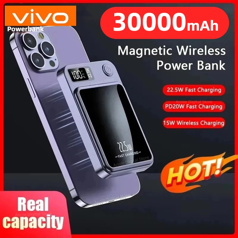 VIVO 30000mah بنك الطاقة المغناطيسي اللاسلكي 22.5 واط شحن سريع للغاية بطارية خارجية محمولة Powerbank آيفون سامسونج جديد #1