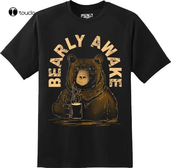 Cotton Men T-Shirts Classical O Neck Streetwear Hip Hop Tops Funny Bearly Awake Coffee T Shirt New Graphic Teemovie Tee Unisex