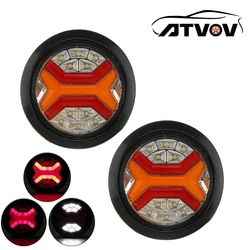 ATVOV 12V 24V Set LED Round Dynamic Tail Turn Signal Light Flashlight Reverse Brake Stop Lamp Truck Trailer Lorry Caravan RV Van