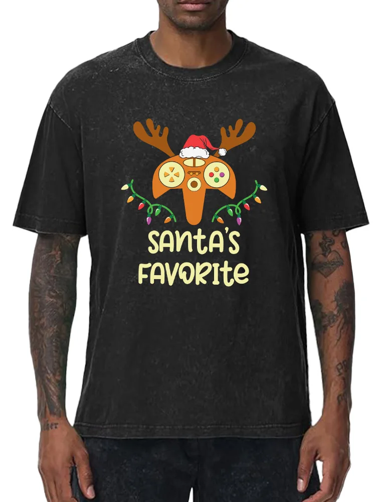 الرنة لعبة سيارة 230 جرام القطن الثقيل غسلها المتضخم تي شيرت للرجال عيد الميلاد الجرافيك المحملة ريترو رداء علوي غير رسمي