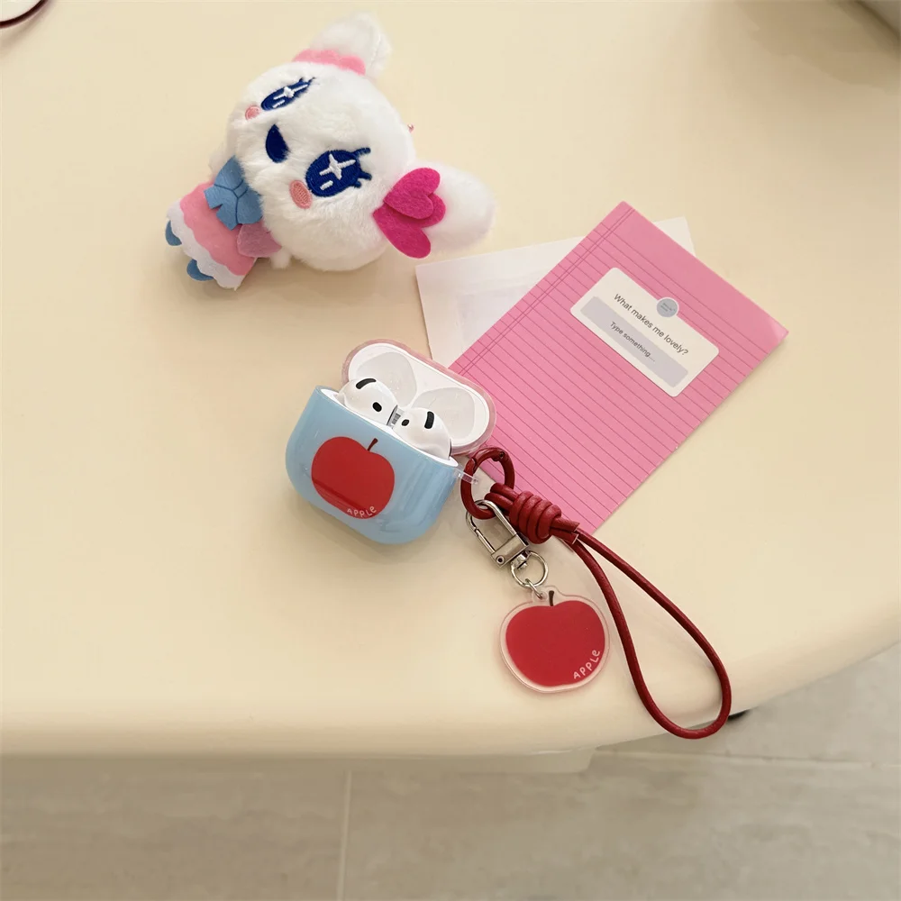 Apple Airpods 4 3 2 Pro 2 Apple Lucu dengan Tali Liontin dan Casing Pengisi Daya Earphone Silikon Menawan, Cocok untuk Airpods Pro2 F