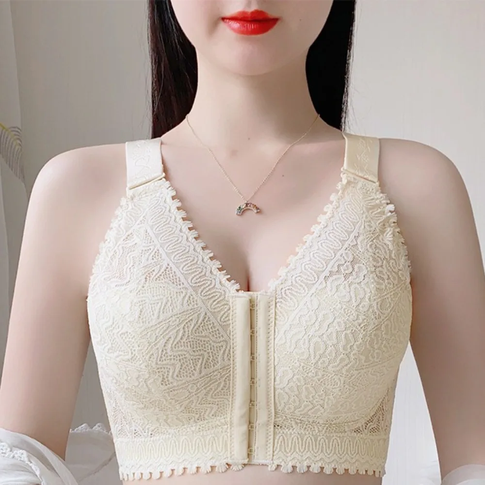 

Comfortable Front Button Plus Size Bras Thin Design Large Chest Small Adjustment Shaping No Steel Ring