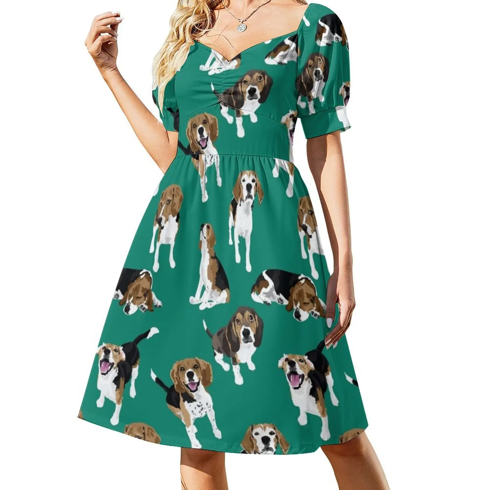 بيغل البوهيمي فستان بلا أكمام للنساء طباعة فساتين حفلات الشاطئ بيغل الكلب الكلاب كلب الصيد جرو الملابس النسائية #3