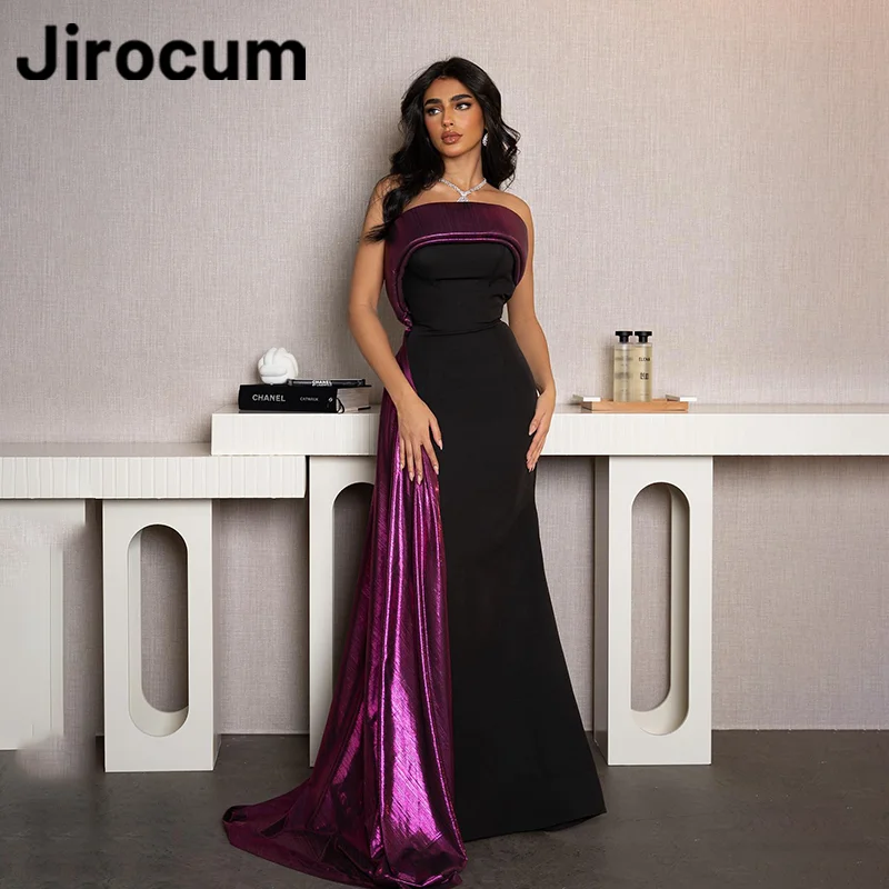 

Jirocum Black Mermaid Prom Dress Women's Strapless Simple Party Evening Gown Floor Length Saudi Arabia Formal Occasion Dresses