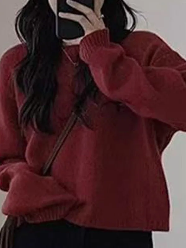 

Женский однотонный шерстяной свитер с круглым вырезом, свободного кроя, в стиле кэжуал, маленький размер, осень-зима, новинка