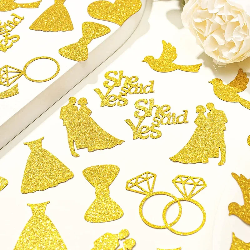 Gold Glitter She Said Yes Diamond Ring Heart Confetti Wedding Engagement Party Decoration Supplies Bride Groom Wedding Confetti