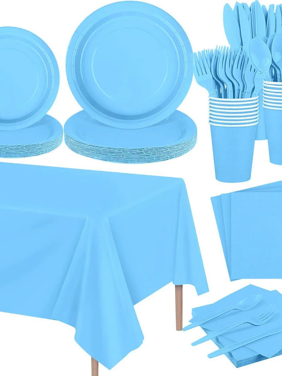 biodeadable-tableware-set-blue-disposable-dinnerware-including-plates-cups-napkins-knives-forks-spoons-for-cam-and