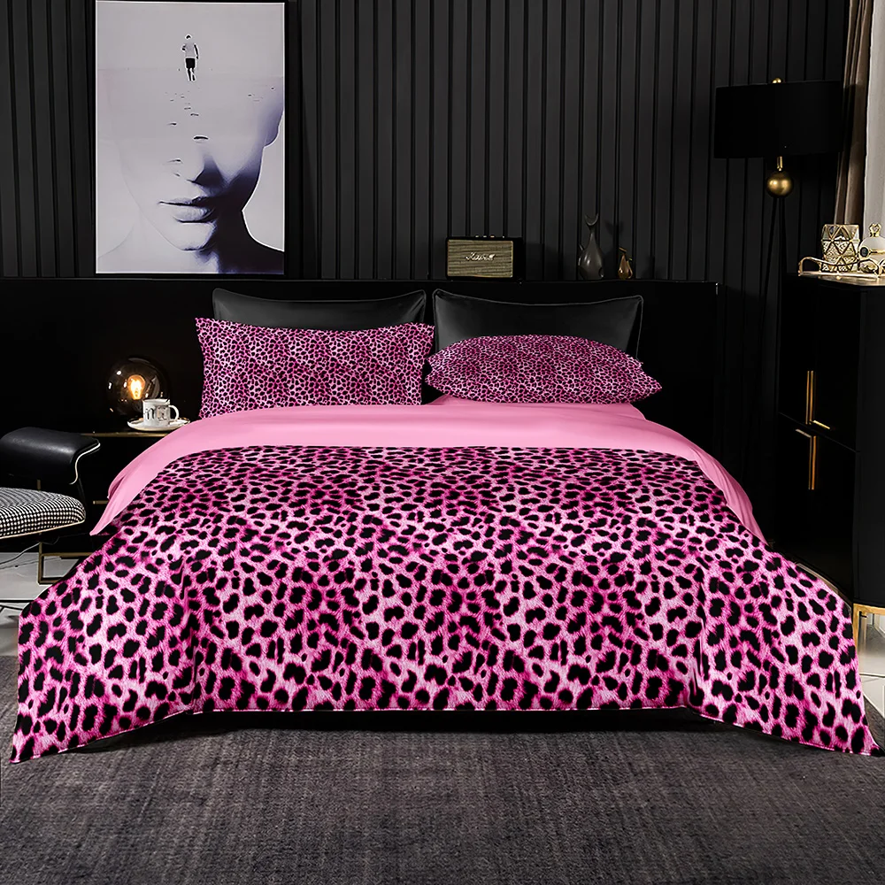 Duvet Cover 200x200 with Pillowcase,Pink Leopard Print Pattern Bedding Quilt Cover Single/Double,Blanket Cover Queen/King Size