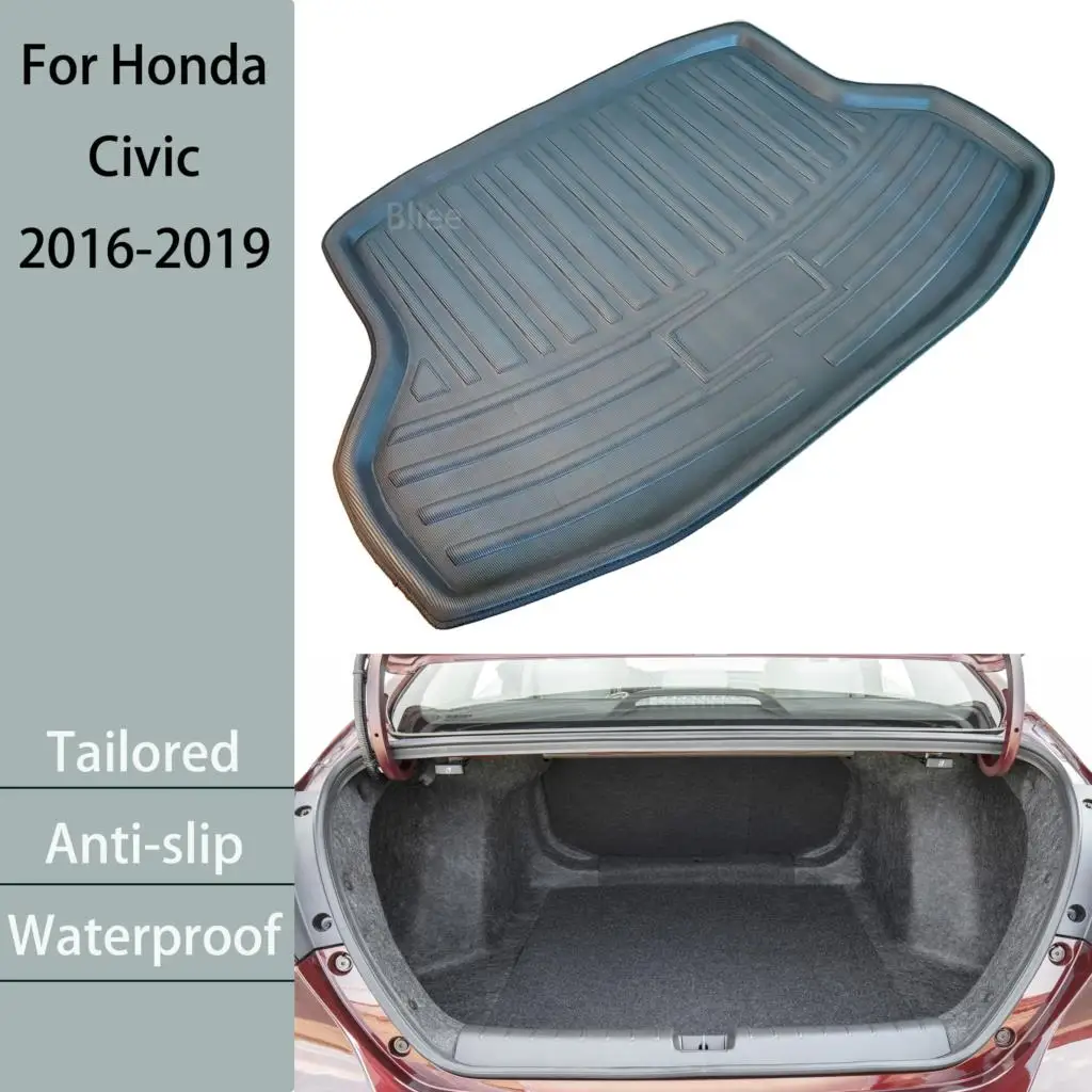 For Honda Civic Sedan 2016 2017 2018 2019 10th Gen Car Rear Trunk Mat Tailored Cargo Liner Boot Floor Tray Carpet 3D Accessories