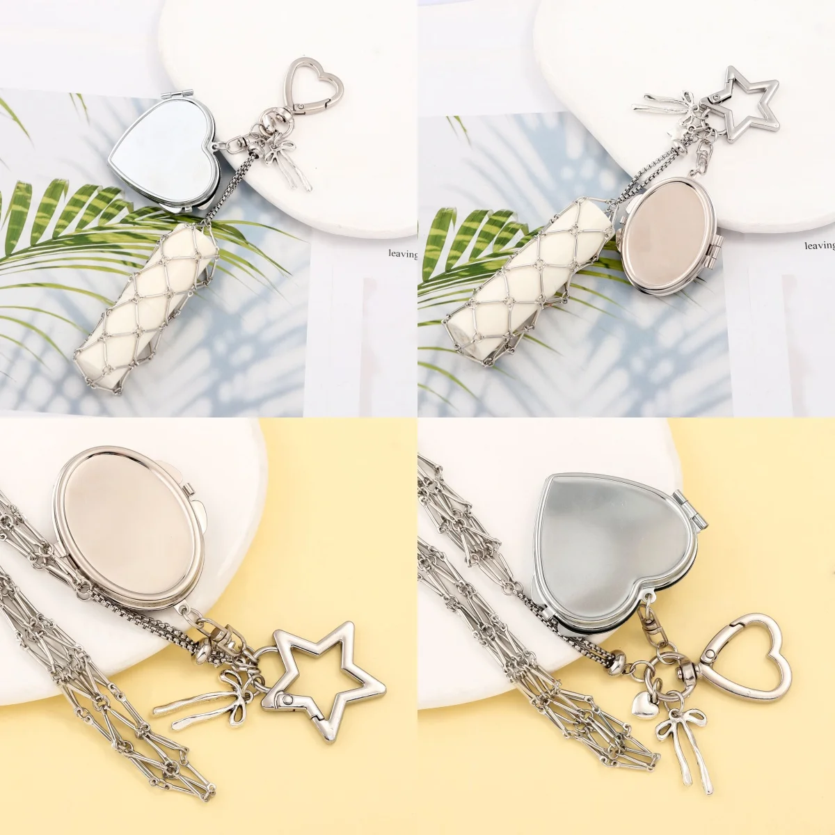 الإبداعية شنقا الزينة الحب ستار سحر شبكة حقيبة أحمر الشفاه حامل الفولاذ المقاوم للصدأ الشفاه بلسم الحقيبة المفاتيح المعدنية #1