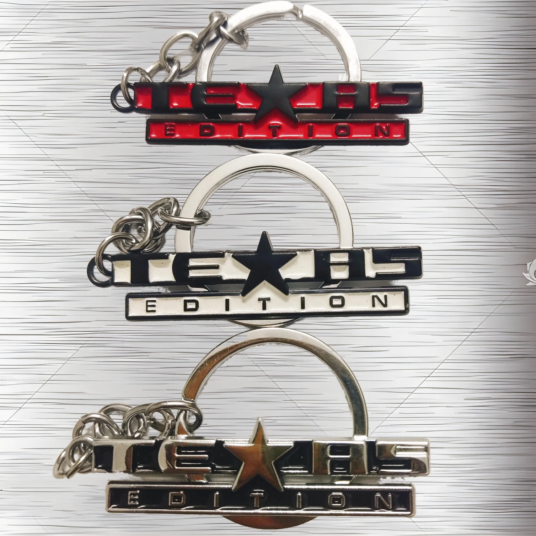 4pc Texas Logo Keychain, 3D Metal Keyring, Applicable for TOYOTA Camry, TESLA Model Y, TESLA Model 3, HONDA Civic, TOYOTA RAV4.