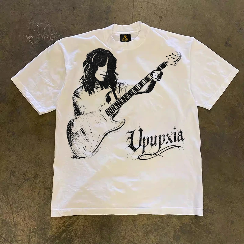 Loose Fit Cotton T-Shirt Unisex Short Sleeve Double Thread UPUPXIA Hero Print Sweat Absorbent round Neck Casual Summer Top