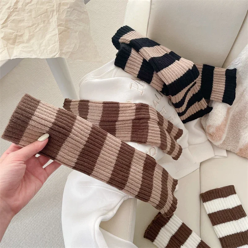 Women Striped Long Socks Black White Leg Warmers Lolita Arm Sleeves Autumn Winter Warm Leg Sleeves Calf Socks Y2K Stockings