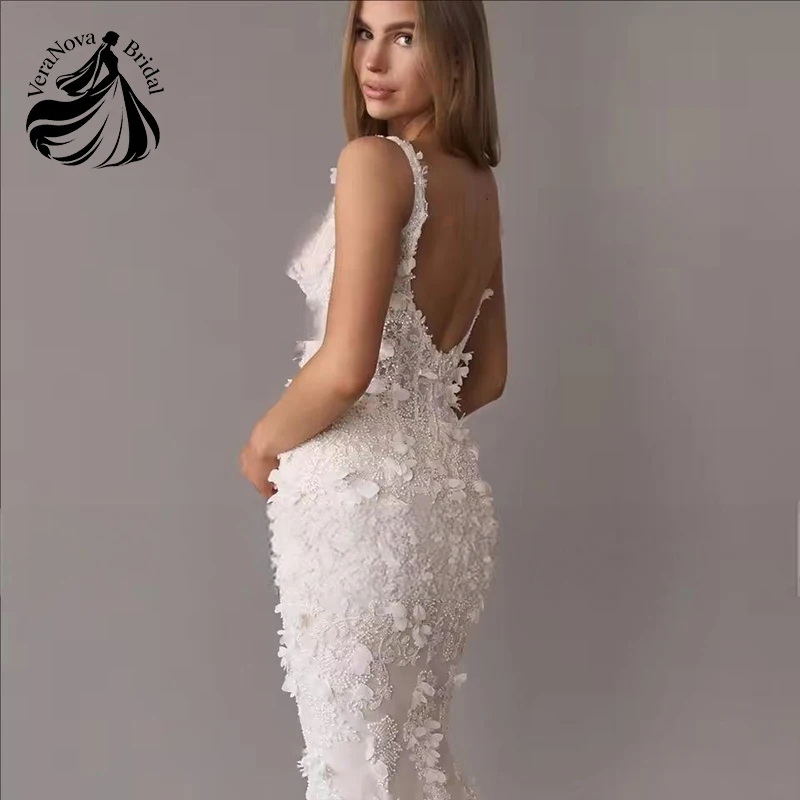 VeraNova فساتين زفاف عتيقة على شكل قلب بدون أكمام فيستدو دي نوفيا دانتيل مطرز بالزهور فستان زفاف مثير حسب الطلب