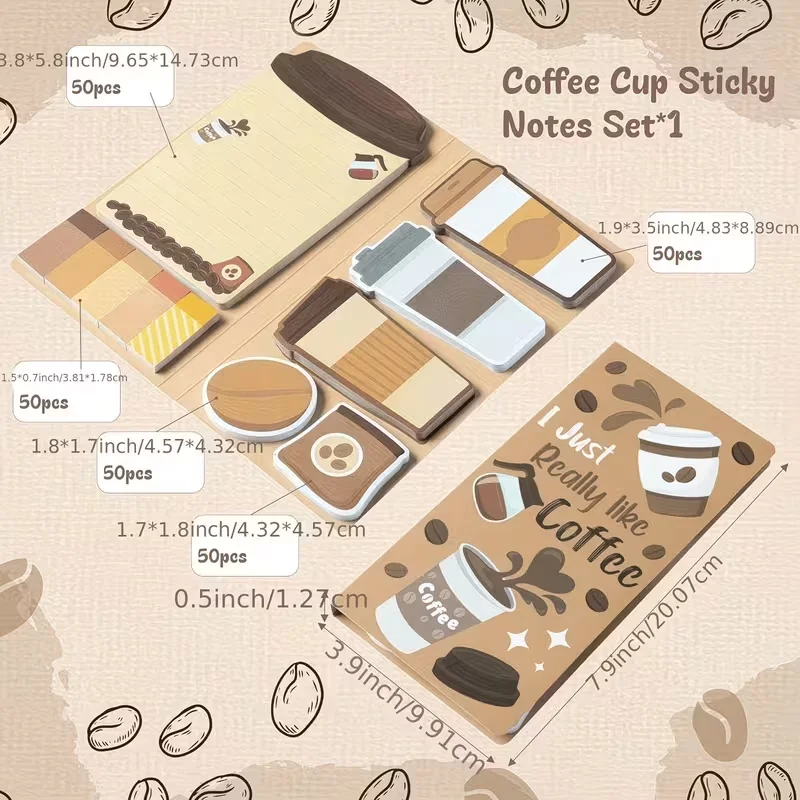 1 Set Coffee-Themed Sticky Note With 1 Pc Random Coffee-Themed Pen Cute Gift For Coffee Lovers For The Office School Teachers