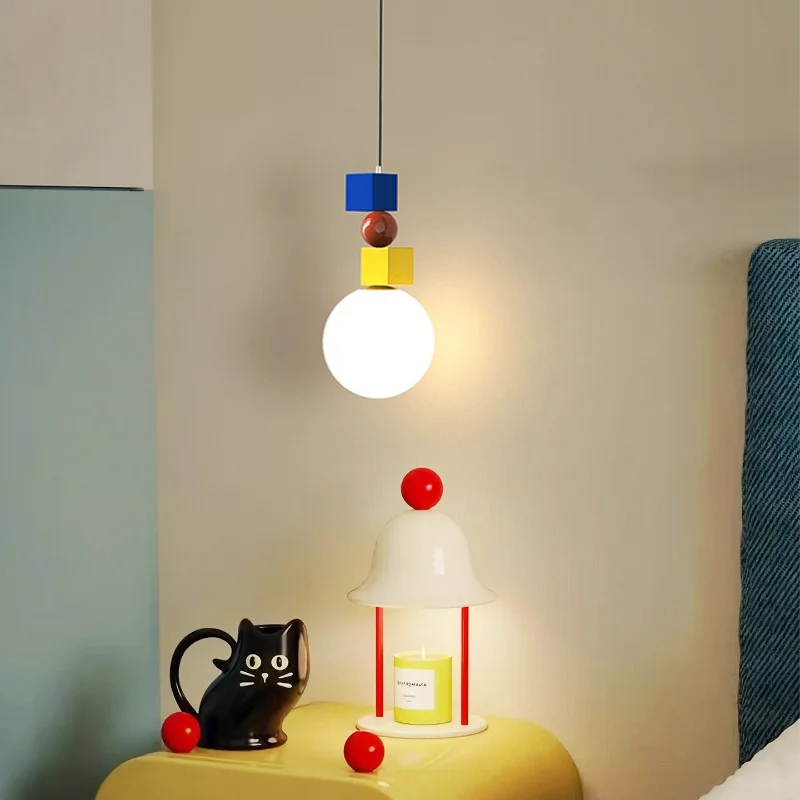 Modern Colorful Dopamine Pendant Light With Diameter 15cm Galss Ball Stacking Blocks E27 Bulb Pendant Lamp For Child's Bedroom