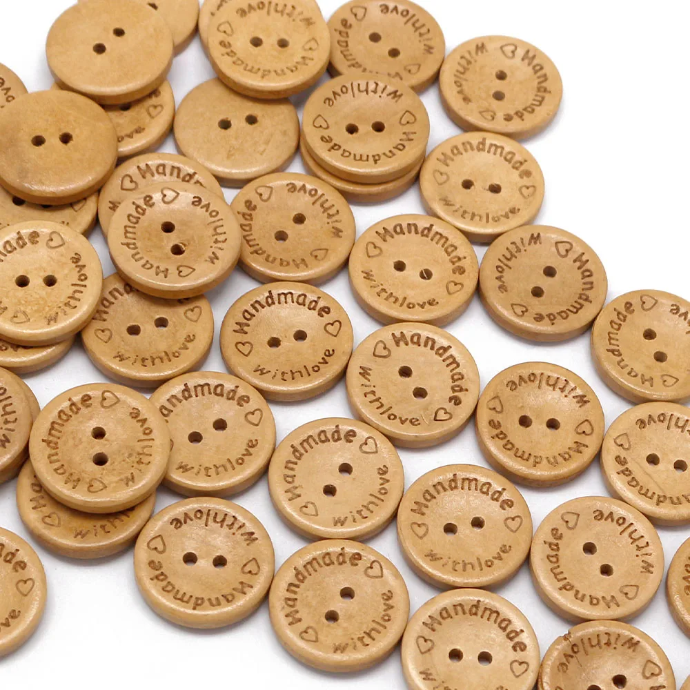 50 PCS/Lot With Love 2 Hole Natural Wooden Buttons For Clothing Sewing Crafting DIY Baby Clothing Sewing Accessories