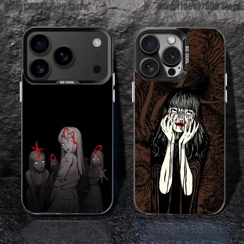 เคสโทรศัพท์ลายการ์ตูนสยองขวัญ T-Tomie สำหรับ iPhone 17,16,15,14,13,12,11,Pro,XS,Max,Plus,Mini,SE4,E สีดำด้าน ป้องกันการกระแทก
