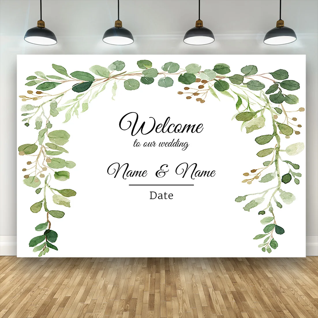 Welcome to Our Wedding Party Banner Photography Backdrop Custom Name Leaves Frame Backgrounds Photo Studio Bridal Bachelorette