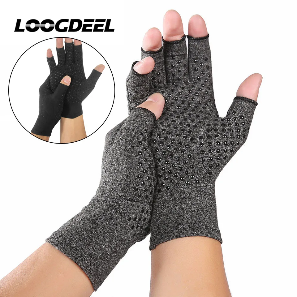 LOOGDEEL Half Finger Inflammation Joint Outdoor Health Pressure Rehabilitation Fitness Silicone Anti slip Cycling Sports Gloves