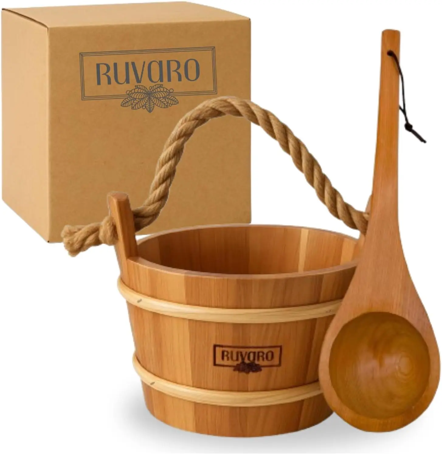 

Sauna Bucket and Ladle Set Handcrafted from Canadian Red Cedar Wood 1 Gallon (4Liters) Water Capacity Leakproof Liner Na
