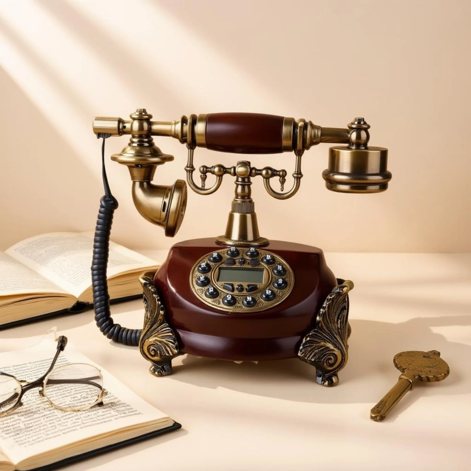 Antique-Style Corded Telephone Ornate Vintage Landline Telephone Decorative Push-Button Phone No Batteries Needed