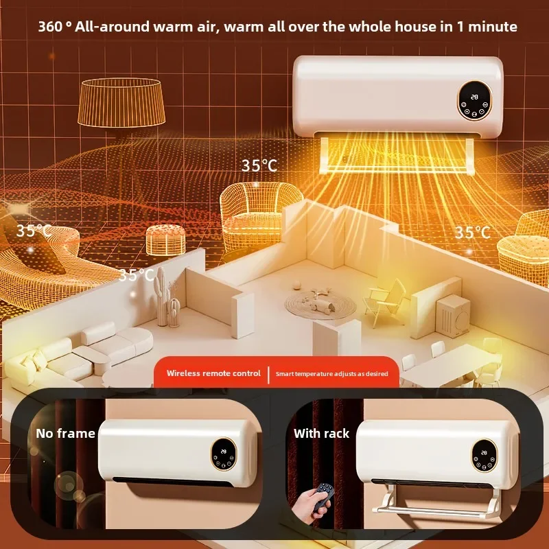 Wall-Mounted Bathroom Heater Energy-Saving Warm Air Blower Safety Shutdown Bath Heater Quiet Bedroom Heating Fan for Home