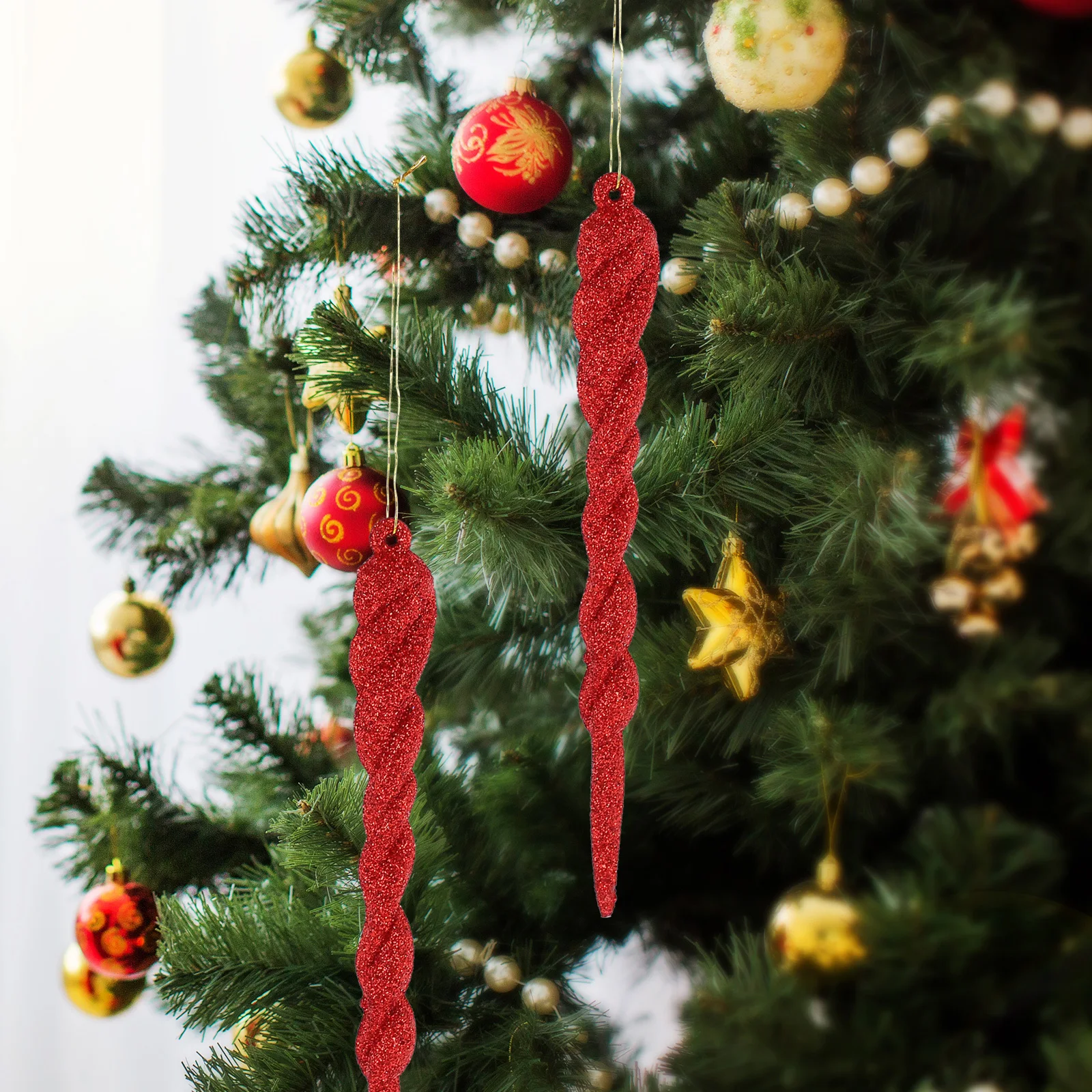 

12Pcs Red Glitter Pendants Xmas Tree Hanging Decor Christmas Party Winter Wedding Supplies Xmas Hanging Ornaments