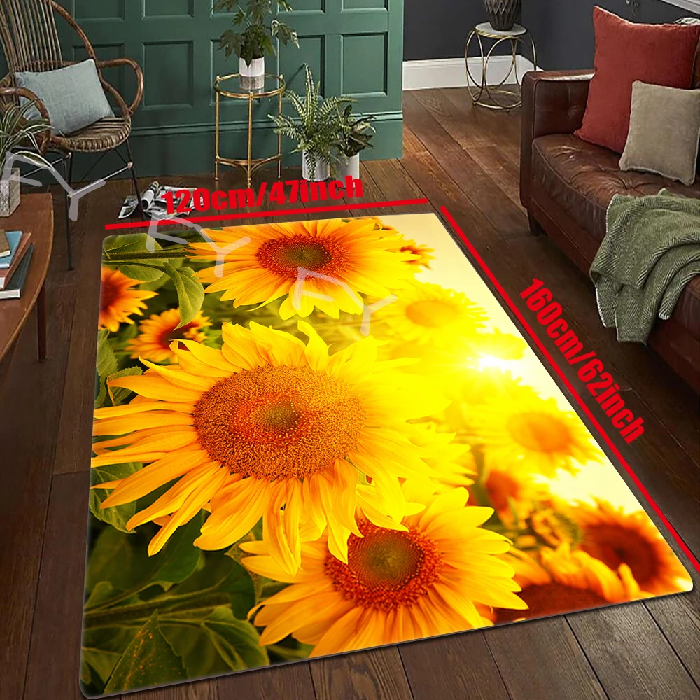 3D Oil Painting Sunflowers Carpet Rugs Living Room Bedroom Kitchen Carpet Floor Mats Home Decor Bathroom Entrance Non-slip Rugs