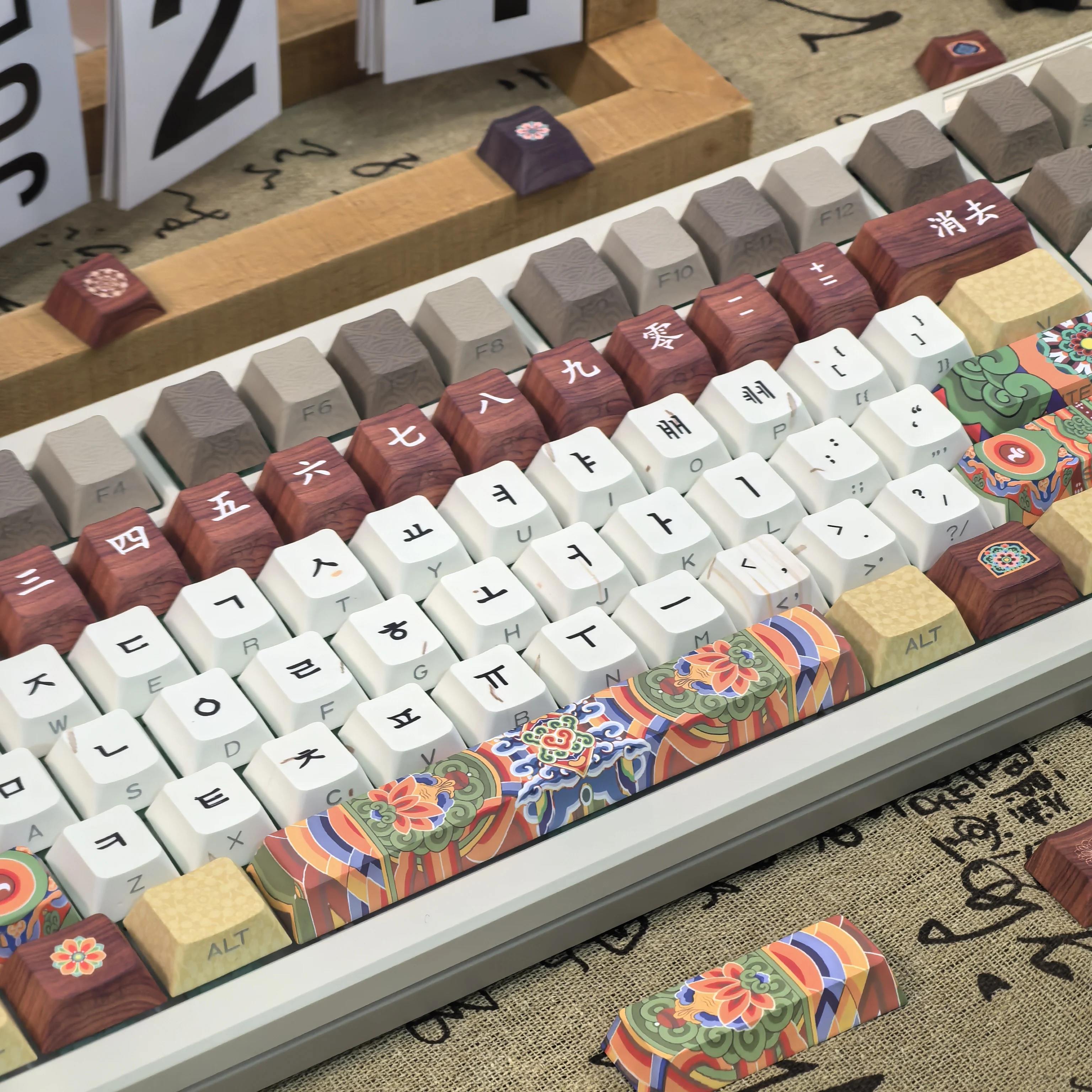 Retro Korean Keycap Tradition Ancient Architecture Dancheong Side Engraved Translucent Pbt Cherry 