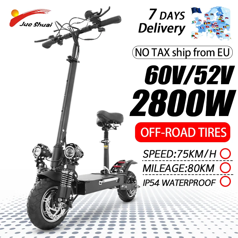 75KM/H Electric kick scooter 60V 48V 1300-3200W 10 inch Fat Tire Foldable Waterproof Electric Scooters Adults EU Warehouse